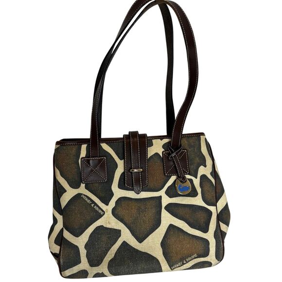Dooney & Bourke -Giraffe Print African Safari Canvas/Leather Small Tote Handbag - Picture 1 of 14